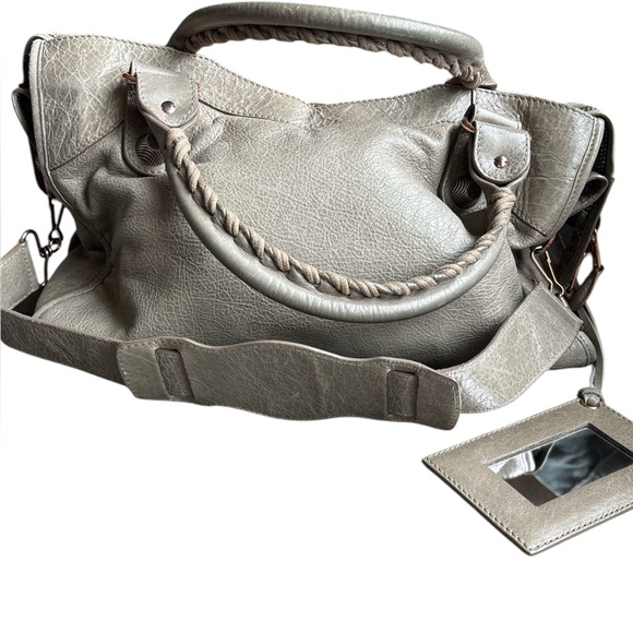 Beautiful Balenciaga taupe leather big 21 rose gold motorcycle purse bag - Picture 10 of 15